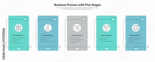 Business process template with five stages. Easy to use for your website or presentation.