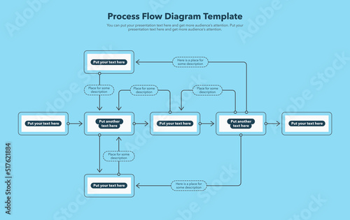 Simple modern template for process flow diagram - blue version. Flat design, easy to use for your website or presentation.