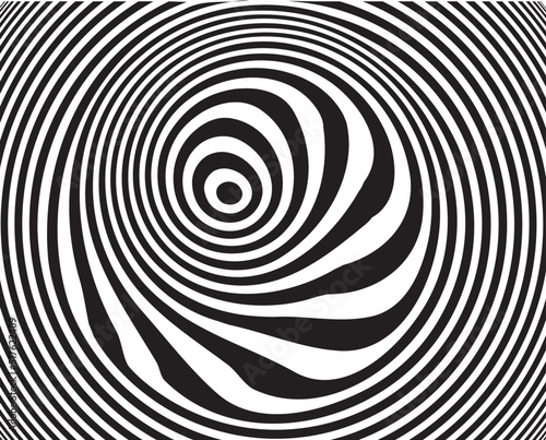 Abstract rotated black lines in circle form on black background. Geometric art. Design element. Digital image with a psychedelic stripes. Vector illustration