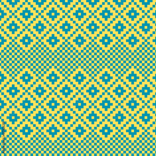 Graphic geometric ornament with blue and yellow colors. Great ethnic pattern. Ukrainian ethnic motive. 