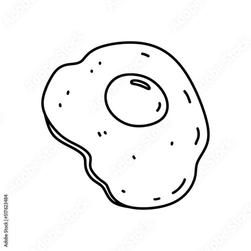 Fried egg isolated on white background. Protein breakfast. Vector hand-drawn illustration in doodle style. Perfect for recipes, decoration, logo, menu, various designs.