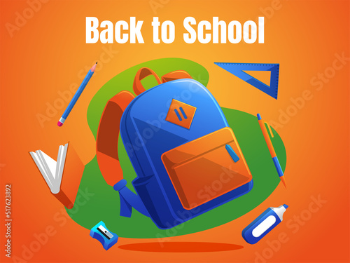 school bag with stationery Back to school poster 