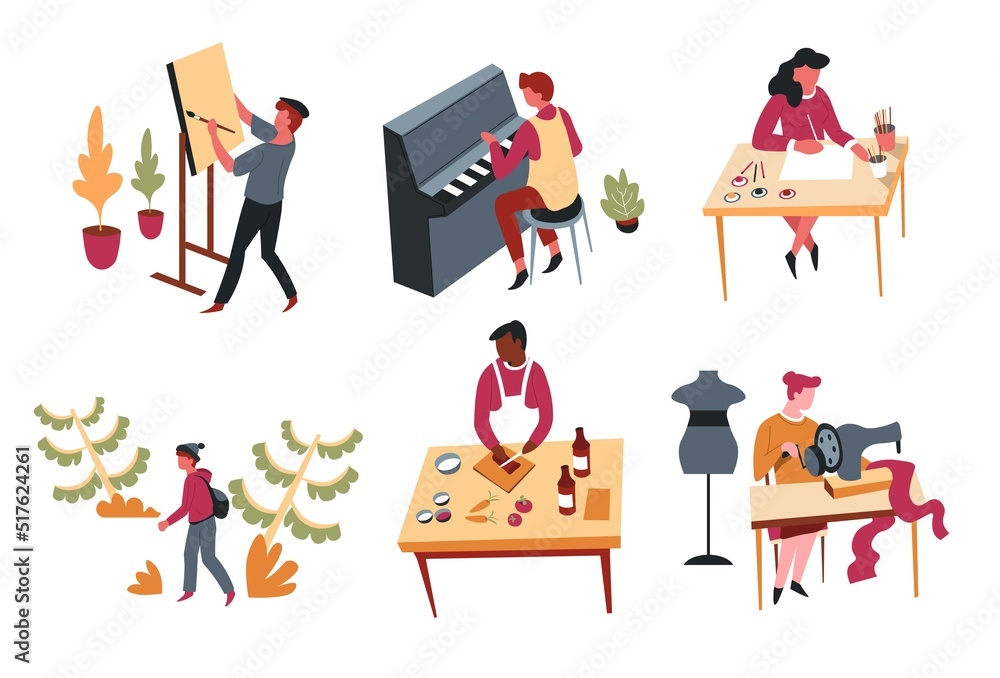 Hobbies leisure activity or pastime art and entertainment vector dancing and handmade craft telescope Hobbies leisure activity or pastime art and entertainment vector dancing and handmade craft telescope