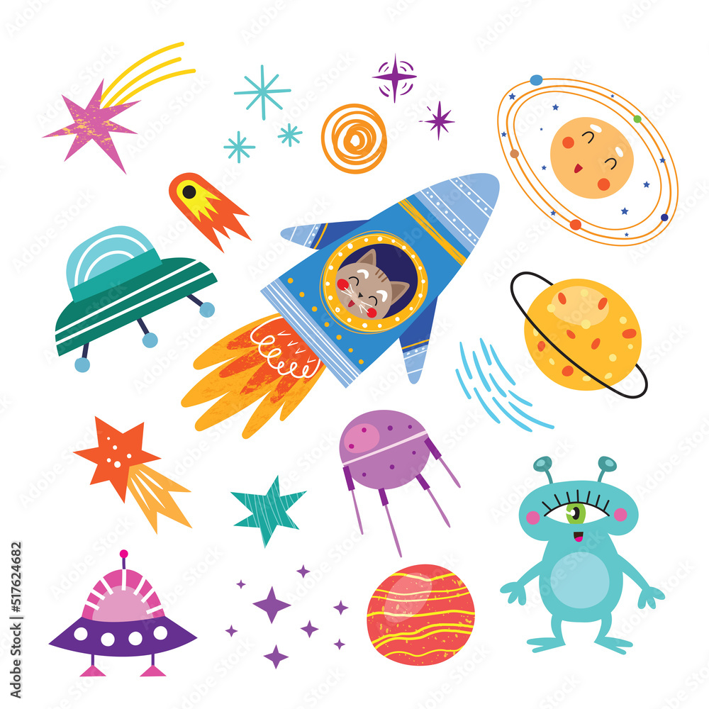 Vector set with elements on children's space theme. Vector set with elements on children's space theme.