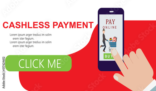 mobile payment or money transfer concept. E-commerce market shopping online illustration with tiny people character. template for web landing page, banner, presentation, social media, print media.
