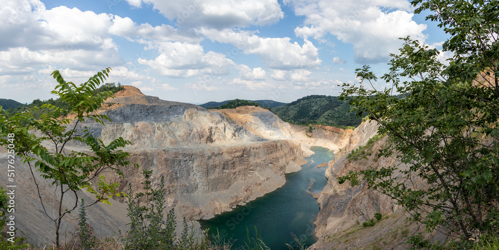 Panorama of high stone mountain quarries in the Rakovac in Serbia.