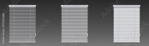 Window venetian blinds, jalousie curtains isolated on transparent background. Vector realistic set of white plastic louver shades for house or office interior