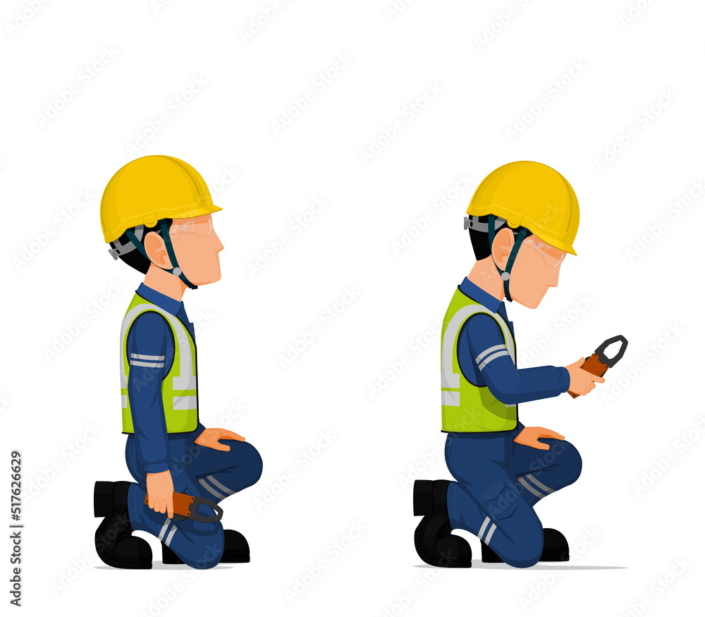 Industrial workers with clamp meter on white background Industrial workers with clamp meter on white background