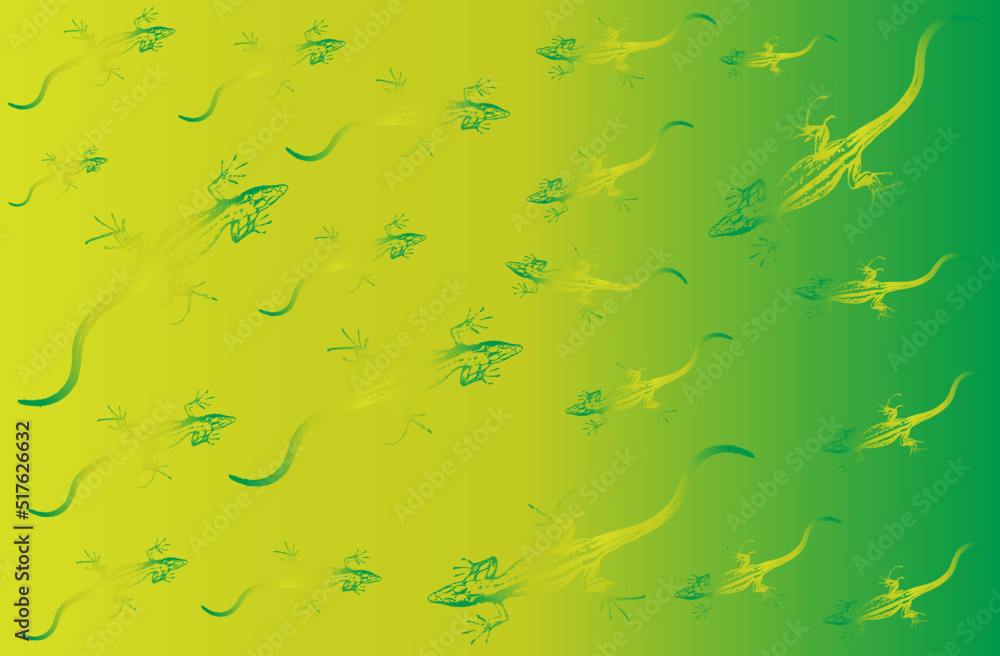 A bunch of green lizards scattered on a green background A bunch of green lizards scattered on a green background