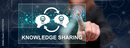 Woman touching a knowledge sharing concept