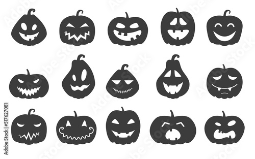 Collection of funny Halloween pumpkins silhouettes isolated on a white background. Vector illustration photo