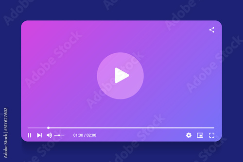 Video player interface isolated on white background. Video streaming template. Mockup live stream window, player. Online broadcasting. Social media concept.