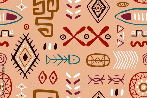 Seamless ethnic tribal pattern. Endless Mexican vintage texture with ancient ...