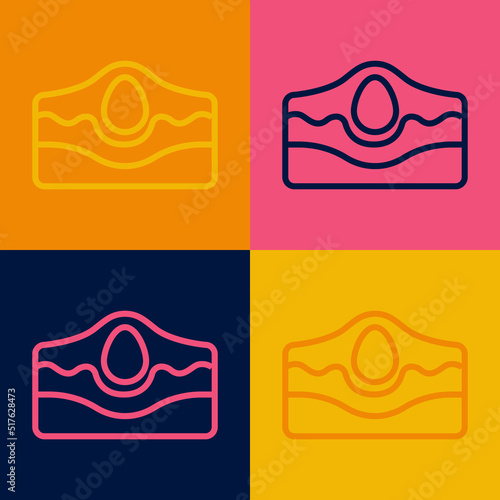 Pop art line Acne icon isolated on color background. Inflamed pimple on the skin. The sebum in the clogged pore promotes the growth of a bacteria. Vector
