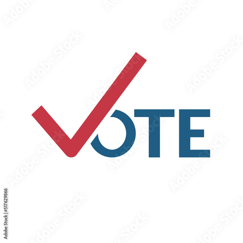 Vote word with checkmark symbols, Check mark icon, Political template elections campaign logo concept, Badge flat design vector illustration