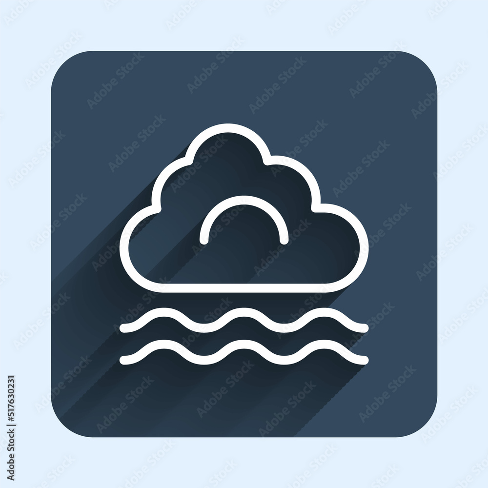 White line Fog and cloud icon isolated with long shadow background. Blue square button. Vector White line Fog and cloud icon isolated with long shadow background. Blue square button. Vector
