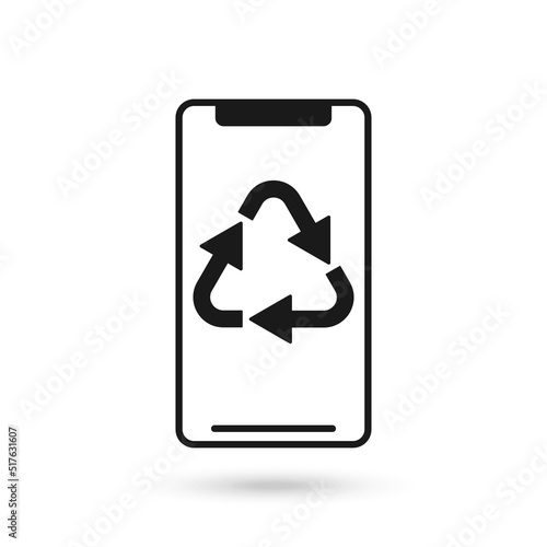 Mobile phone flat design with recycling sign.