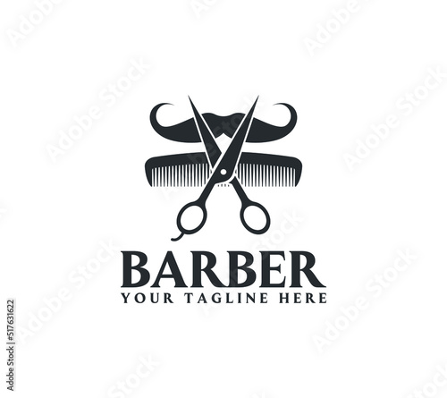 Barber hair salon logo design on white background, Vector illustration.