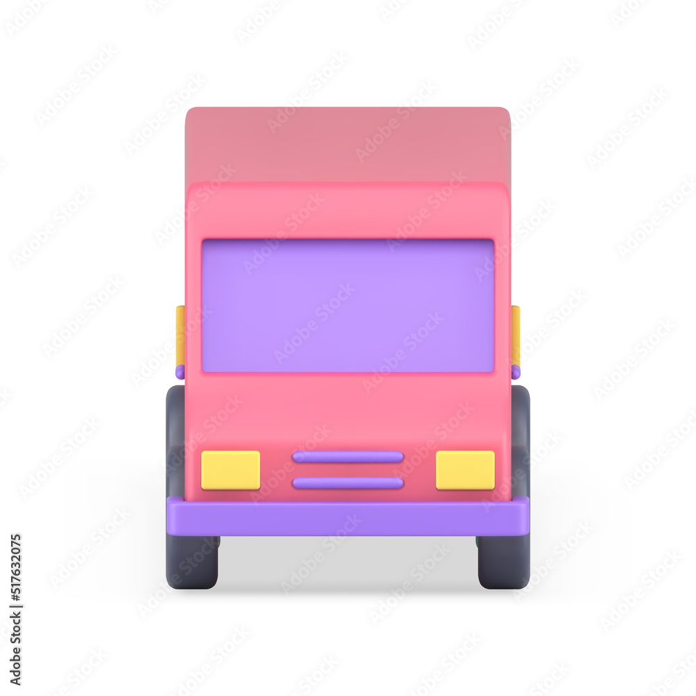 Pink cargo minivan for carrying goods family summer travel front view realistic 3d icon vector Pink cargo minivan for carrying goods family summer travel front view realistic 3d icon vector