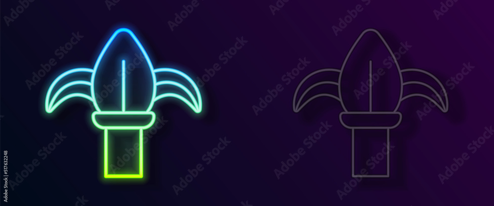 Glowing neon line Classic iron fence with metal pillars icon isolated on black background. Ancient wrought iron fence. Vector Glowing neon line Classic iron fence with metal pillars icon isolated on black background. Ancient wrought iron fence. Vector