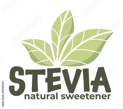 Stevia sweetener vector logo template. Green leaf of sugar