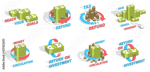 Money business and finance different 3D vector concept designs isolated over white background, perfect illustrations on financial theme collection.