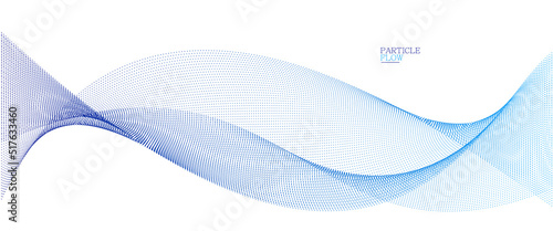 Blue airy particles flow vector design, abstract background with wave of flowing dots array, digital futuristic illustration, nano technology theme.