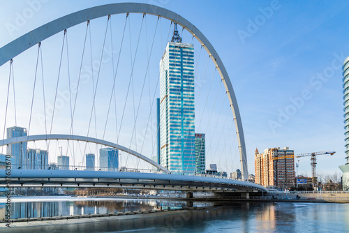 Winter scenery of Tianjin bridge and buildings