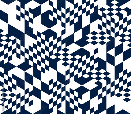 Seamless isometric rhombus and triangles geometric pattern, 3D cubes vector tiling background, architecture and construction, wallpaper design.