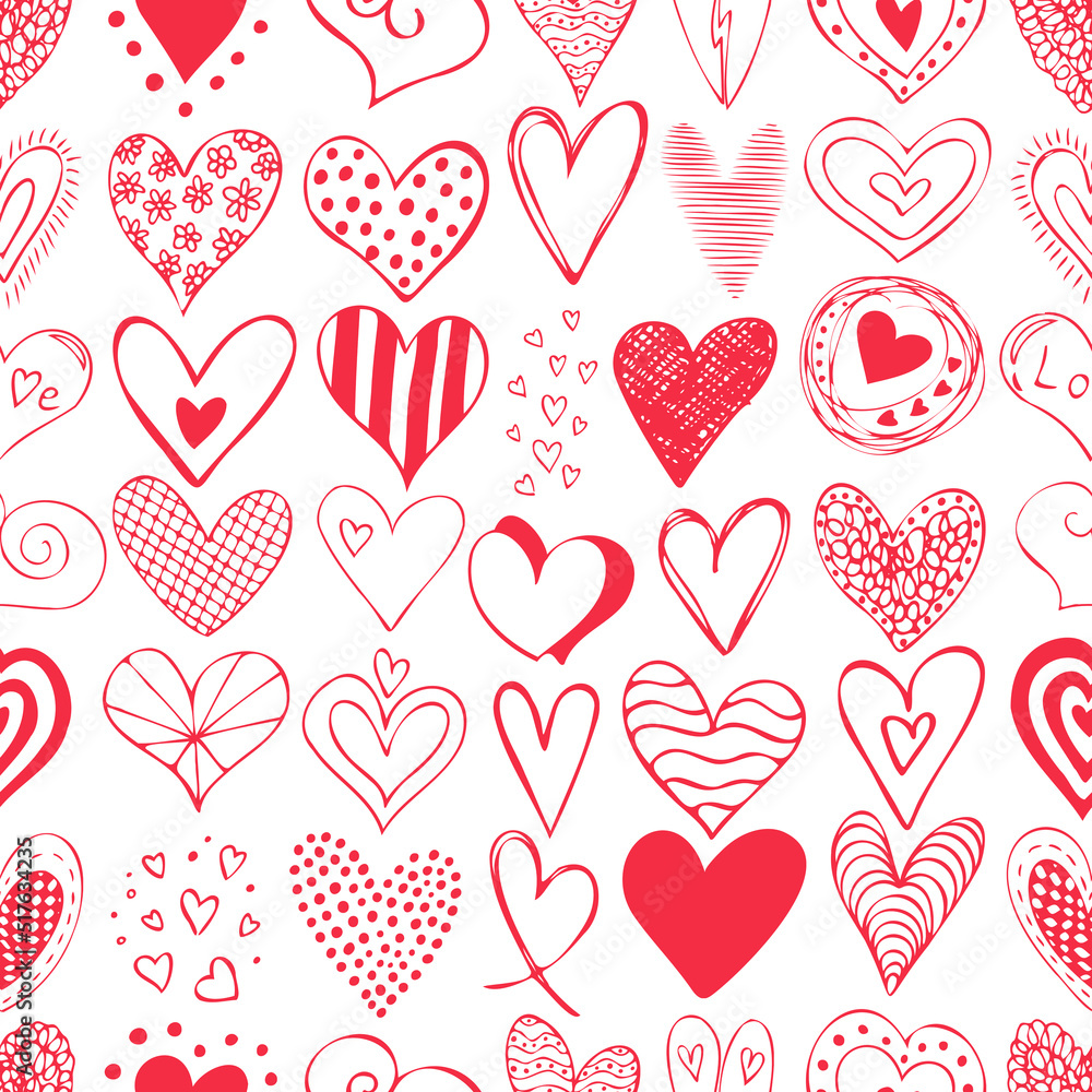 Seamless pattern doodle hearts. Trendy print for packaging design, fabric, textiles, covers, stickers, sublimations. Valentine's day, love, wedding Seamless pattern doodle hearts. Trendy print for packaging design, fabric, textiles, covers, stickers, sublimations. Valentine's day, love, wedding