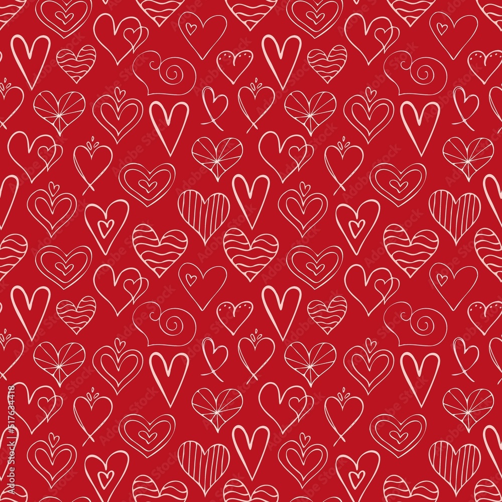 Seamless pattern doodle hearts. Trendy print for packaging design, fabric, textiles, covers, stickers, sublimations. Valentine's day, love, wedding Seamless pattern doodle hearts. Trendy print for packaging design, fabric, textiles, covers, stickers, sublimations. Valentine's day, love, wedding
