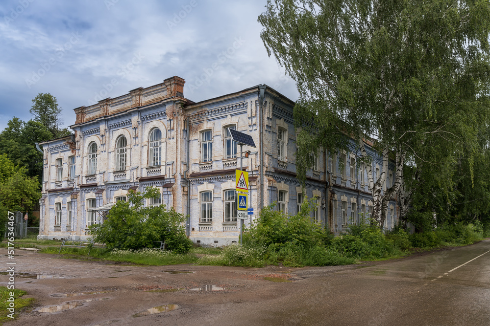 Old building of the former women's gymnasium in the city of Osa (Urals, Russia).