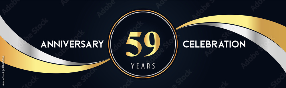59 years anniversary celebration logo design with gold and silver creative shape on black pearl background. Premium design for poster, banner, weddings, birthday party, celebration event. 59 years anniversary celebration logo design with gold and silver creative shape on black pearl background. Premium design for poster, banner, weddings, birthday party, celebration event.