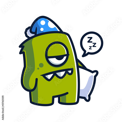 Monster mascot sleepy character concept illustration