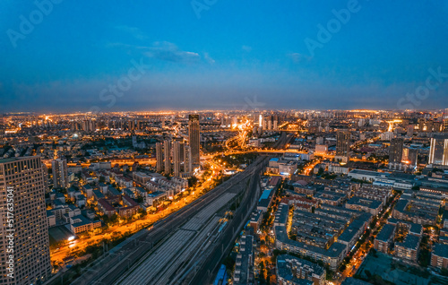 Night aerial shot of Tianjin city © 大 李