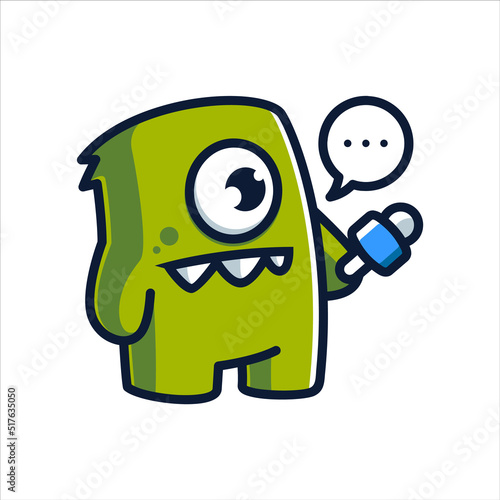 Monster mascot interviewing character concept illustration