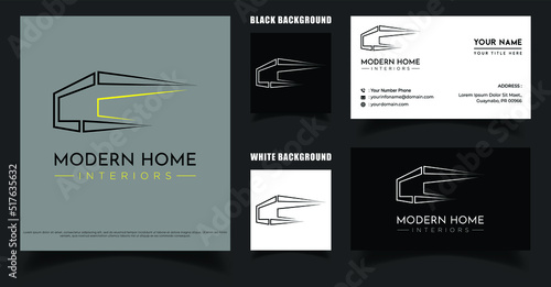 Interior room Logo, furniture gallery Luxury and Elegant home builders logo design, Business Card Template