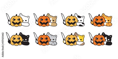 cat vector halloween pumpkin kitten calico icon logo symbol ghost breed character cartoon illustration doodle design isolated clip art