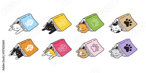 cat vector icon kitten calico book reading sleeping logo breed cartoon character symbol illustration doodle isolated clip art design