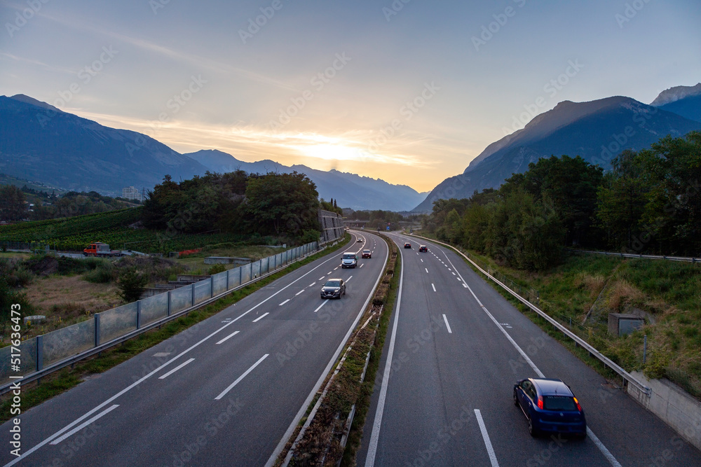 highway in the mountains in Valais, Switzerland highway in the mountains in Valais, Switzerland