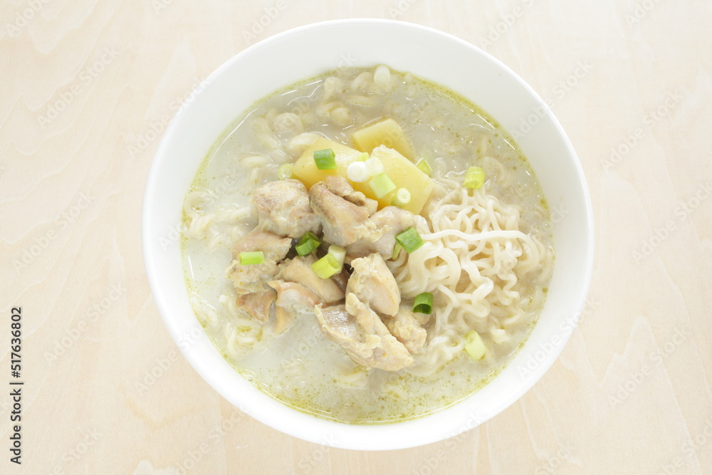 Thai fusion food, green curry ramen noodles Thai fusion food, green curry ramen noodles