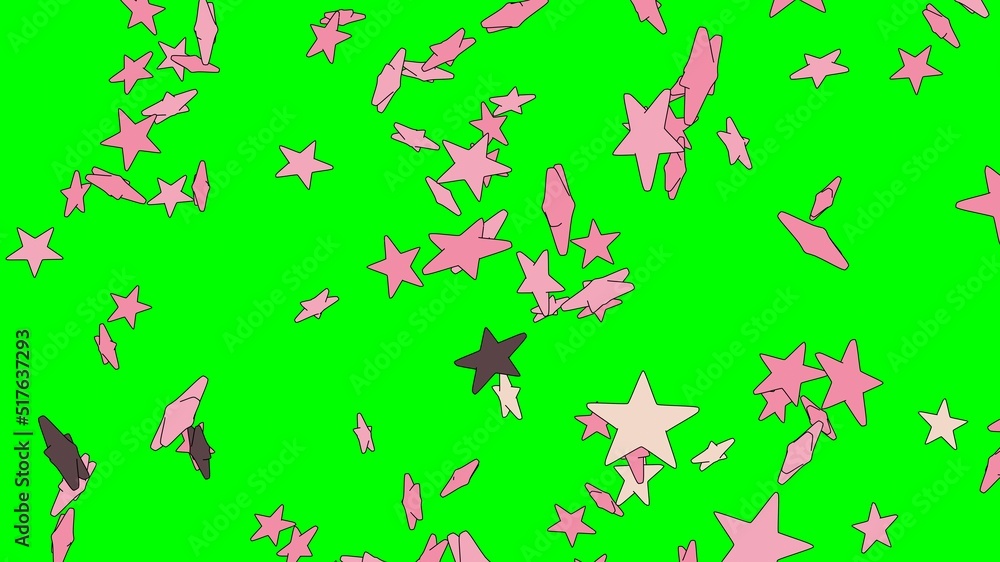 Toon pink star objects on green chroma key background.
3DCG confetti illustration for background. Toon pink star objects on green chroma key background.
3DCG confetti illustration for background.