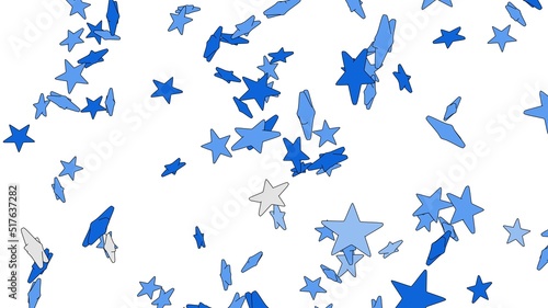 Toon blue star objects on white background.
3DCG confetti illustration for background.