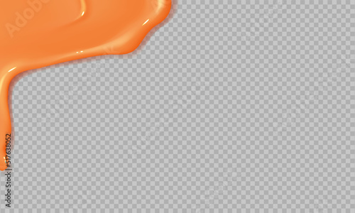 Flowing realistic liquid caramel on transparent background.Spreading sause,cream, milk or yogurt.
