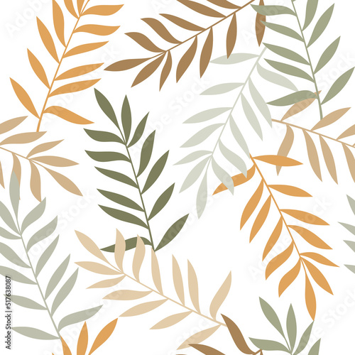 Fototapeta Naklejka Na Ścianę i Meble -  Botanical hand drawn leaves seamless pattern vector. Abstract branches floral backdrop illustration. Wallpaper, background, fabric, textile, print, wrapping paper or package design.