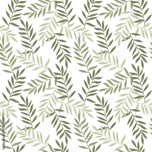 Green leaves seamless pattern vector. Abstract branches floral illustration. Natural summer holiday backdrop. Wallpaper, background, fabric, textile, print, wrapping paper or package design. © Oksana