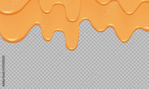 Flowing realistic liquid caramel on transparent background.Spreading sause,cream, milk or yogurt.
