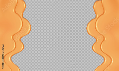 Flowing realistic liquid caramel on transparent background.Spreading sause,cream, milk or yogurt.