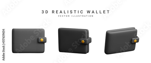 3d wallet collection in cartoon realistic style isolated on white background. Vector illustration