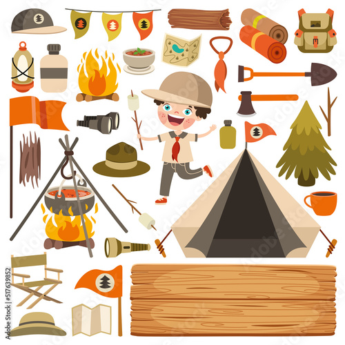 Cartoon Kid With Scouting Equipments